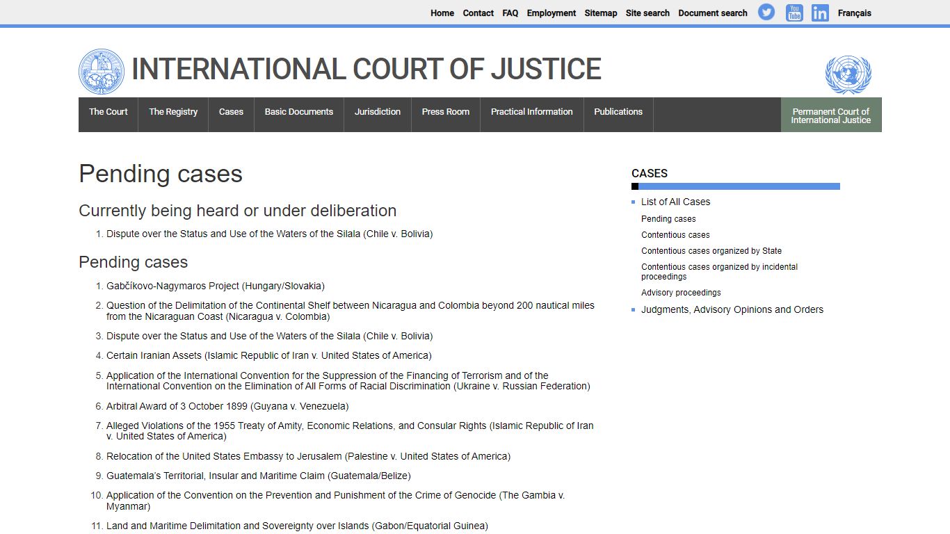 Pending cases | International Court of Justice